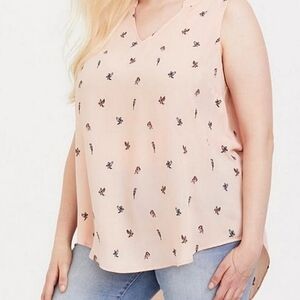 🌸Torrid Blush Pink Bird Georgette Tunic Tank Top Sleeveless Women's Size 3